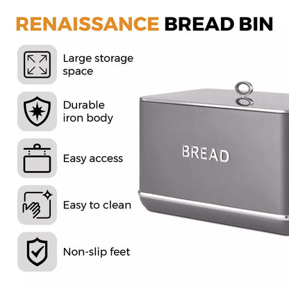 Tower Tower Renaissance Kettle, 4 Slice Toaster, Bread Bin & Canisters Kitchen Set (Grey)