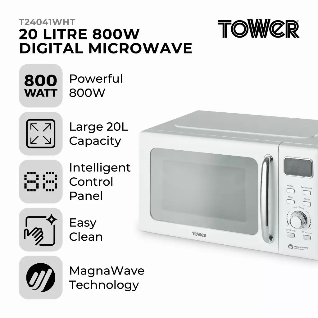 Tower Sonar Kettle, 2 Slice Toaster & Microwave Kitchen Set (White)