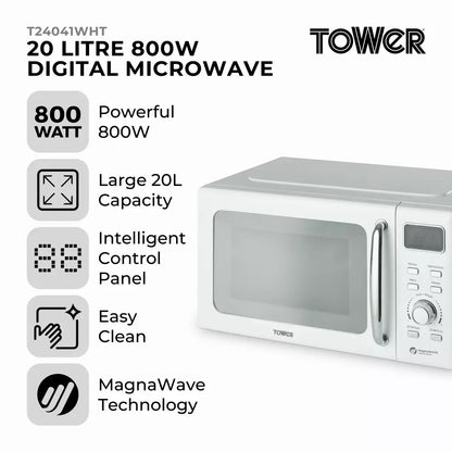 Tower Sonar Kettle, 2 Slice Toaster & Microwave Kitchen Set (White)
