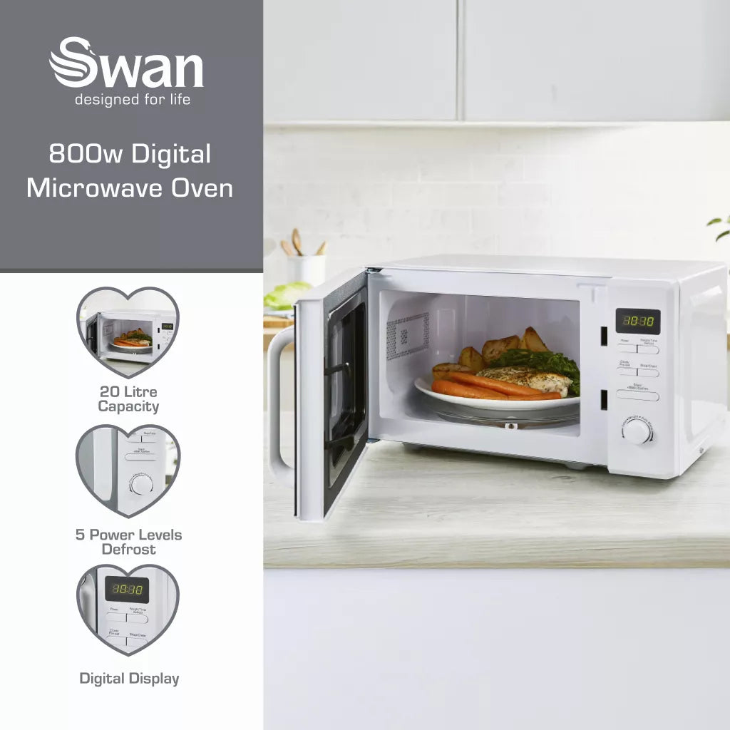 Swan Serenity Jug Kettle, 4 Slice Toaster & Microwave Kitchen Set (White)