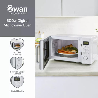 Swan Serenity Jug Kettle, 4 Slice Toaster & Microwave Kitchen Set (White)