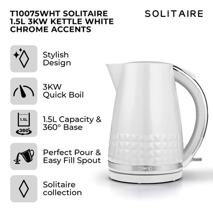 Tower Tower Solitaire Kettle, 2 Slice Toaster, Bread Bin & Canisters Kitchen Set (White)