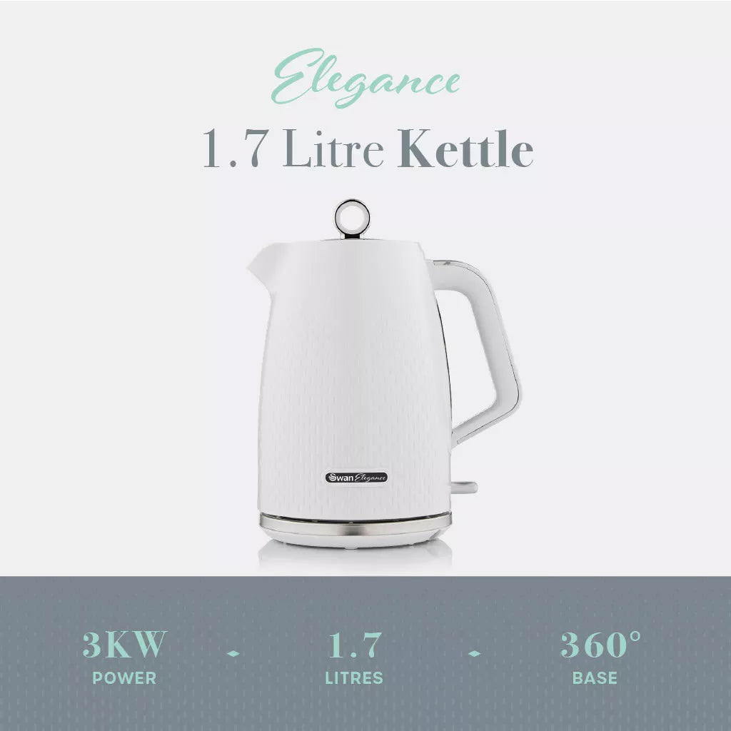 Swan Elegance Jug Kettle, 4 Slice Toaster & Microwave Kitchen Set (White)