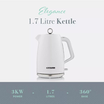 Swan Elegance Jug Kettle, 4 Slice Toaster & Microwave Kitchen Set (White)