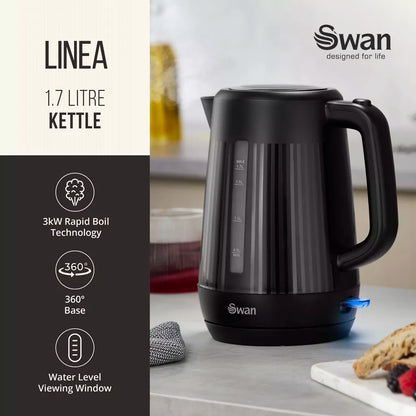 Swan Linea Electric Kettle & 2 Slice Toaster Kitchen Set (Black)