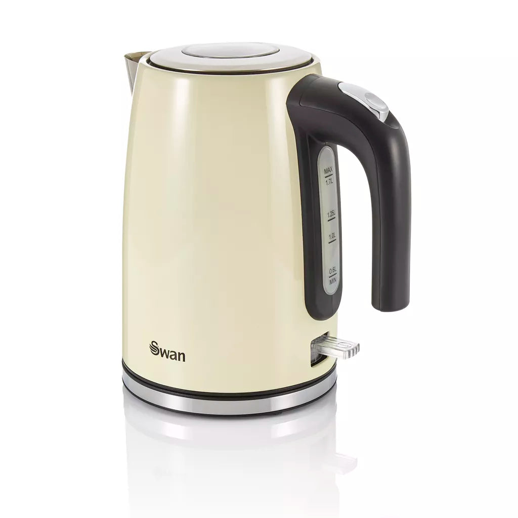 Swan Swan Townhouse Kettle, 2 Slice Toaster, Bread Bin, Canisters Kitchen Set (Cream)