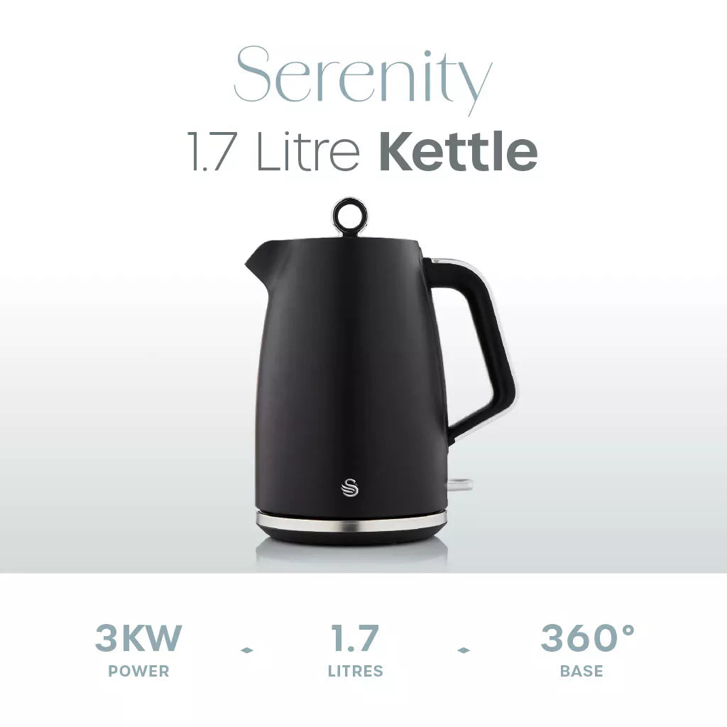 Swan Serenity Jug Kettle, 4 Slice Toaster & Microwave Kitchen Set (Black)
