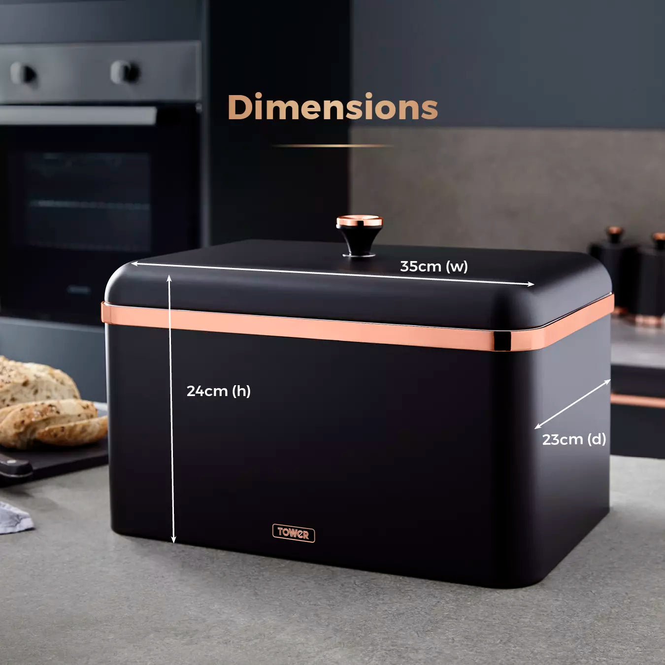 Tower Cavaletto Jug Kettle, 2 Slice Toaster, Canisters & Bread Bin (Black)