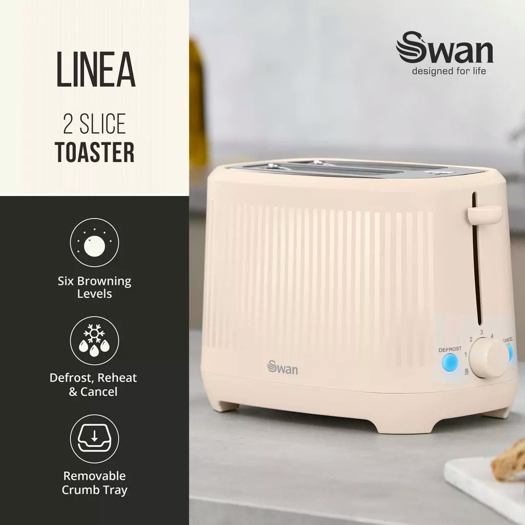 Swan Linea Electric Kettle & 2 Slice Toaster Kitchen Set (Chantilly Cream)