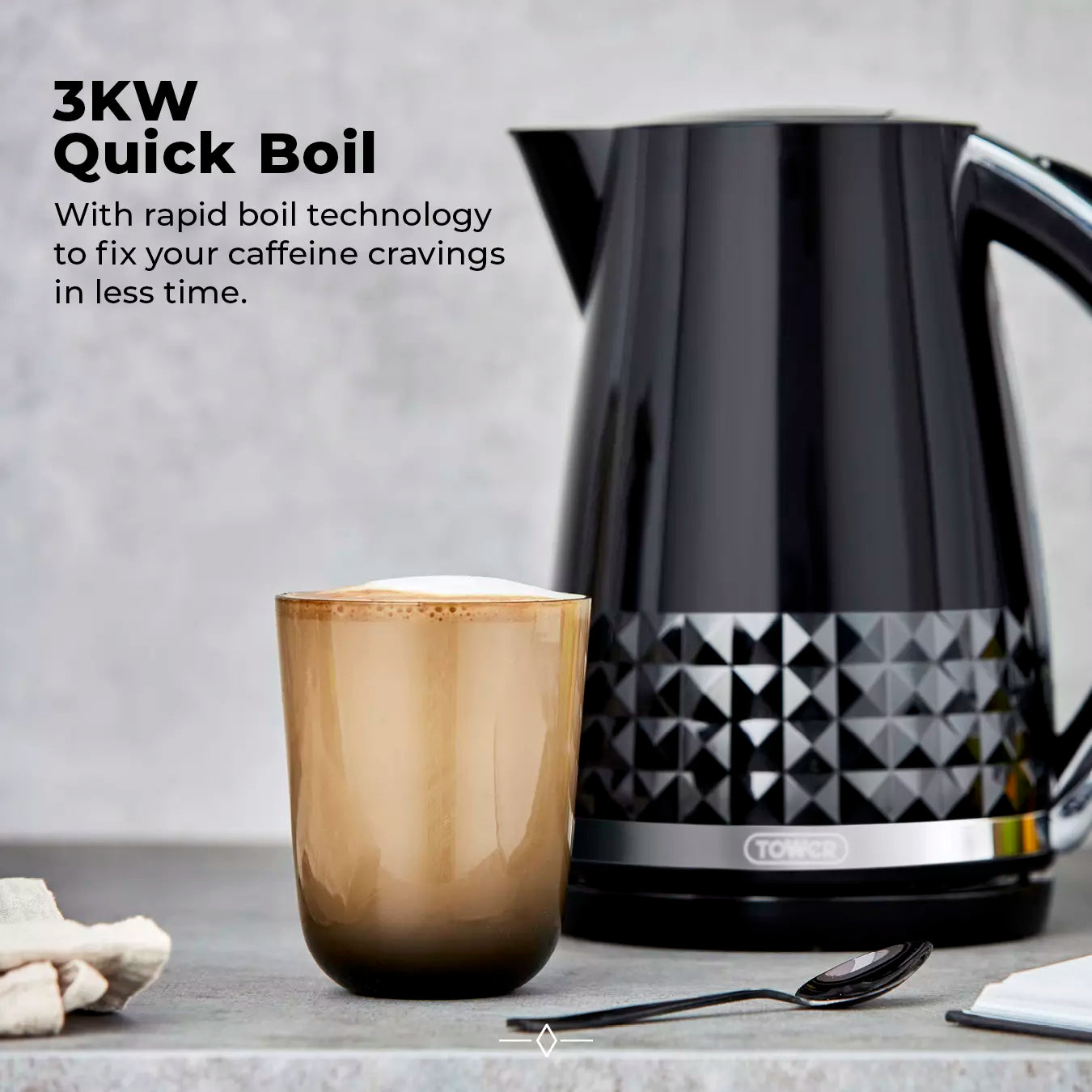 Tower Tower Solitaire Jug Kettle, 2 Slice Toaster, Bread Bin & Canisters Kitchen Set (Black)