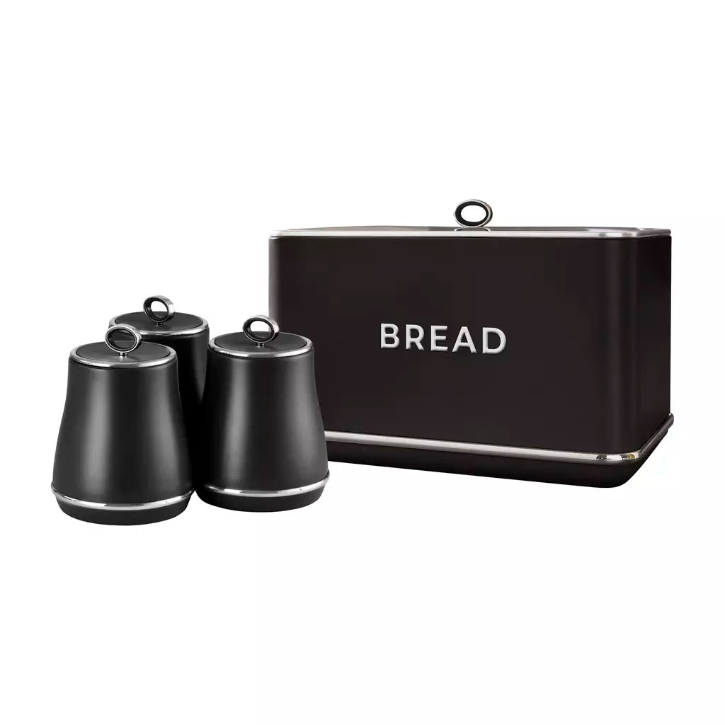Tower Renaissance Bread Bin & Canisters Kitchen Storage Set (Black) - Vibe Home