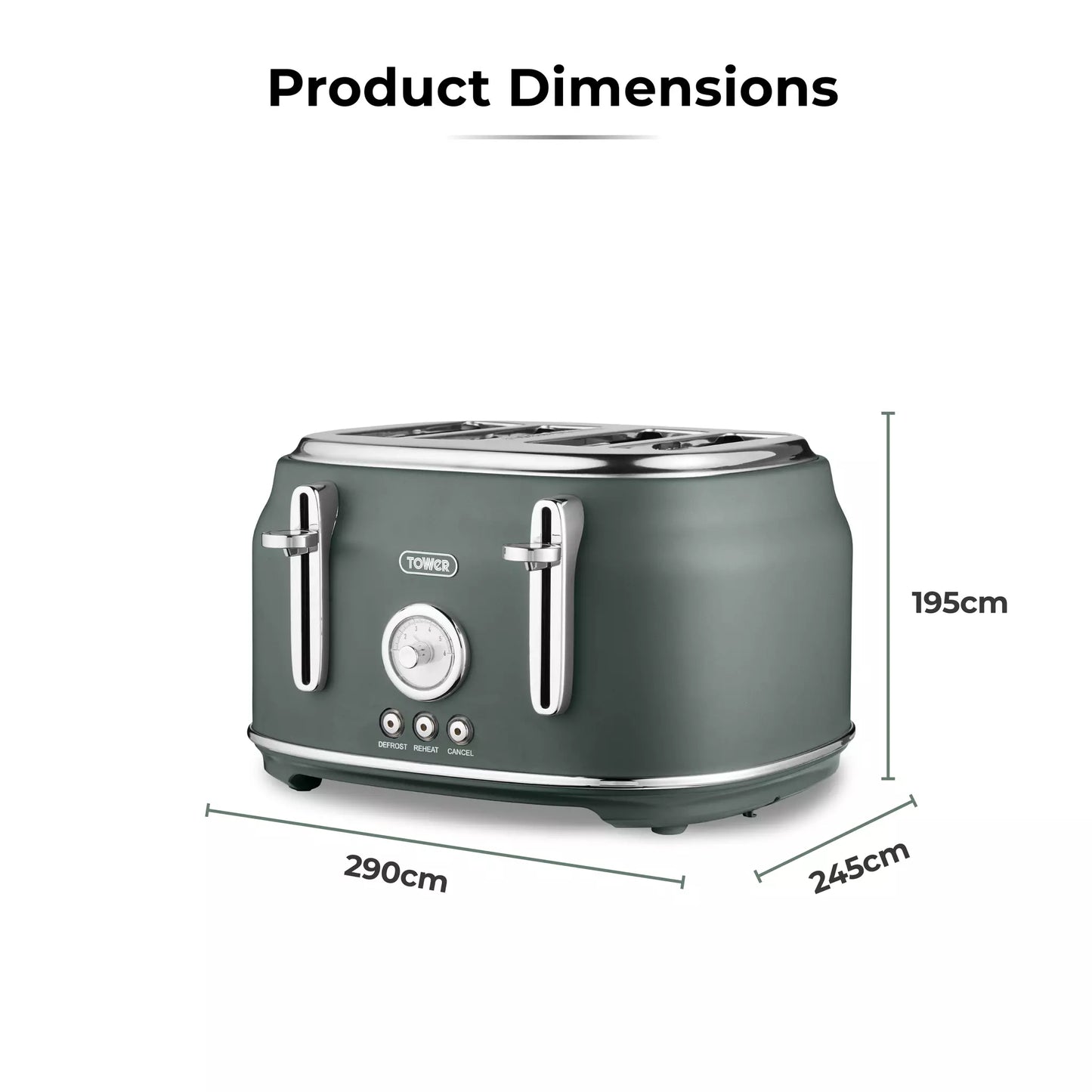Tower Tower Renaissance Kettle, 4 Slice Toaster, Bread Bin & Canisters Kitchen Set (Forest Green)