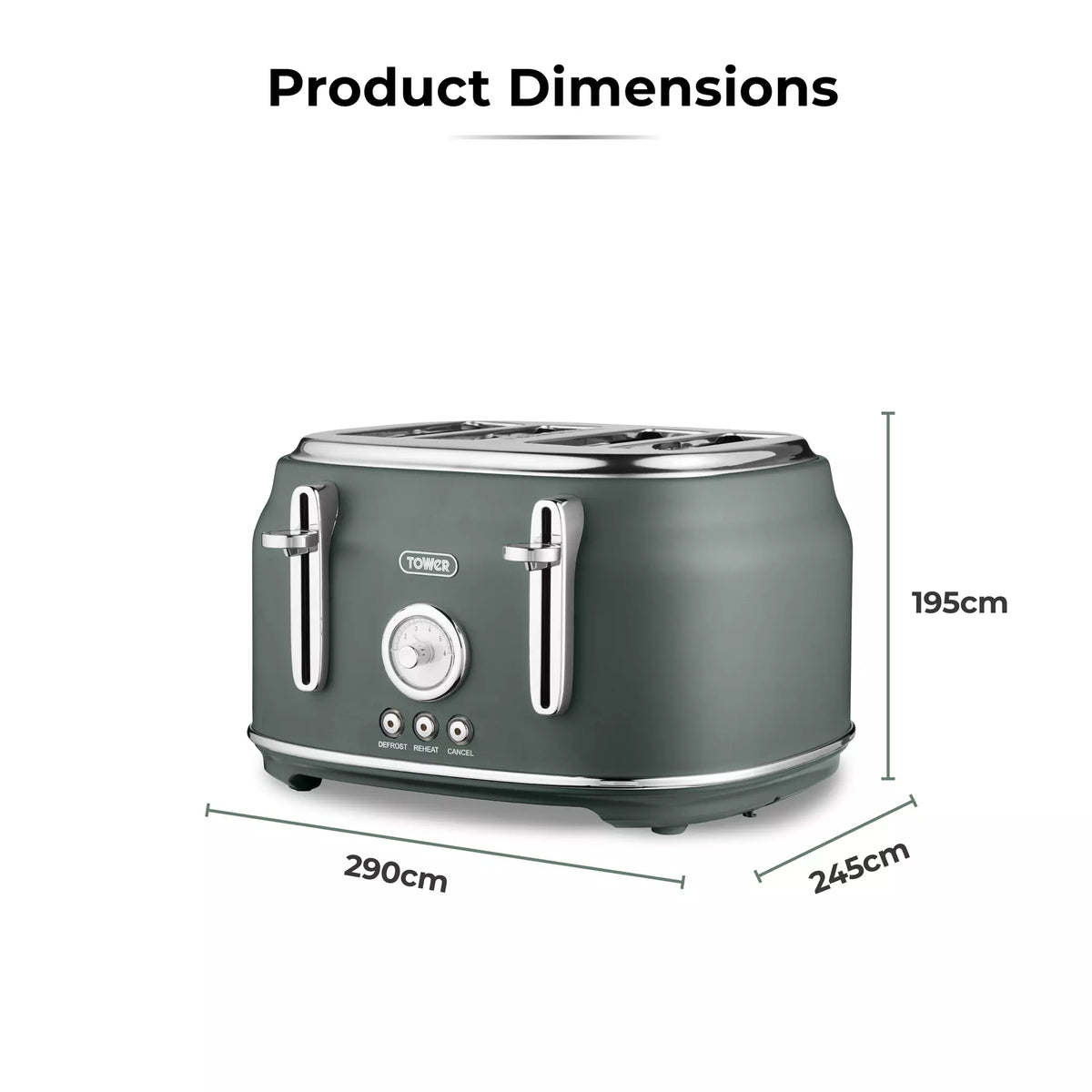 Tower Tower Renaissance Kettle, 4 Slice Toaster, Bread Bin & Canisters Kitchen Set (Forest Green)