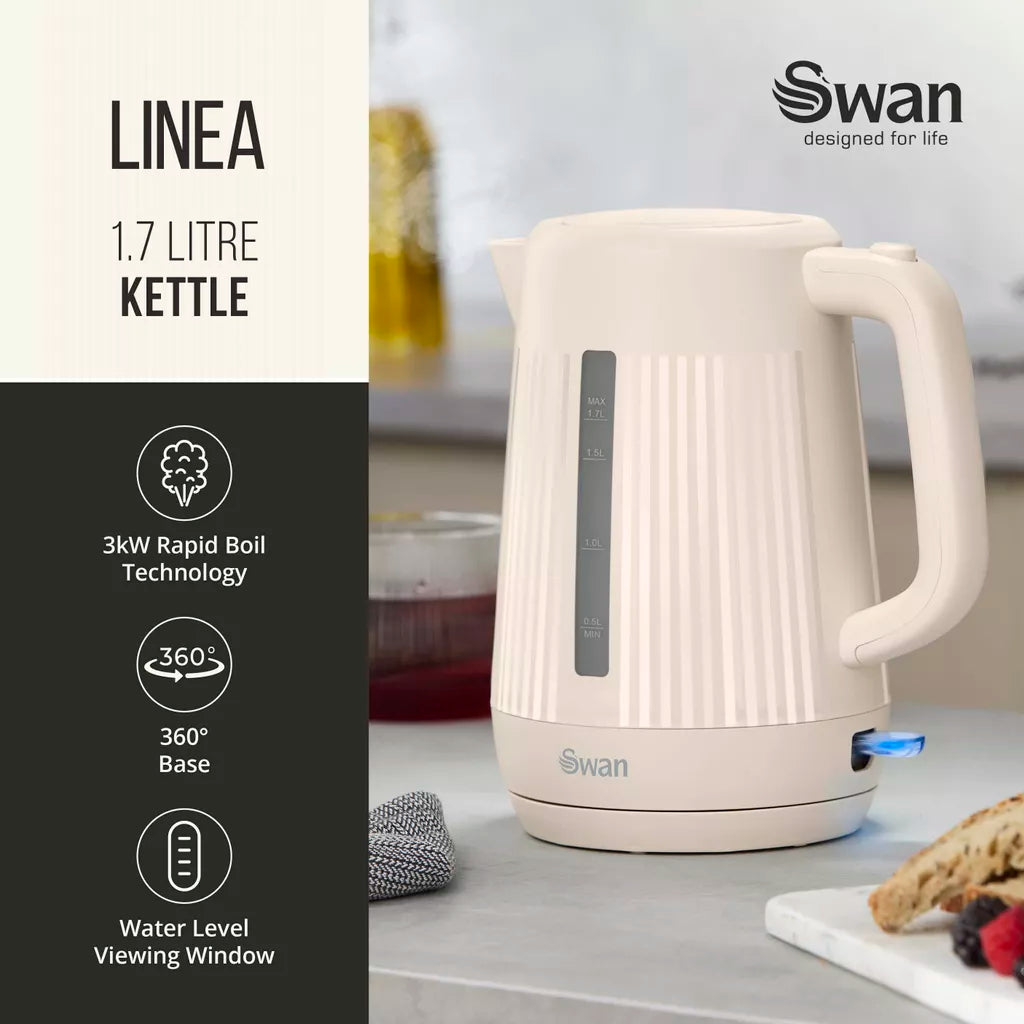Swan Linea Electric Kettle & 2 Slice Toaster Kitchen Set (Chantilly Cream)