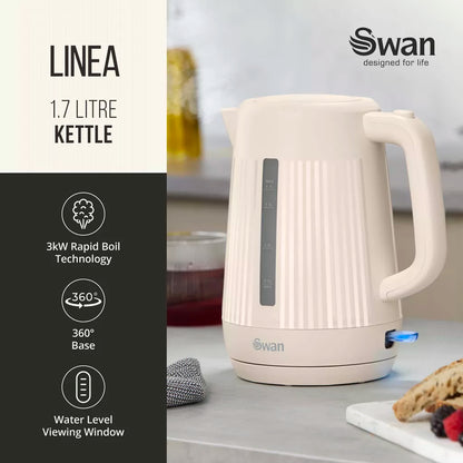Swan Linea Electric Kettle & 2 Slice Toaster Kitchen Set (Chantilly Cream)