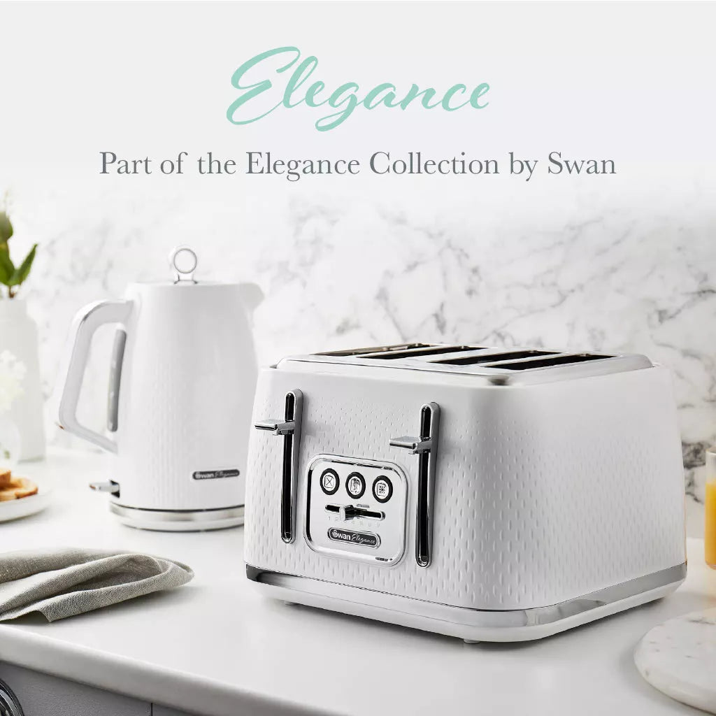 Swan Elegance Jug Kettle, 4 Slice Toaster & Microwave Kitchen Set (White)