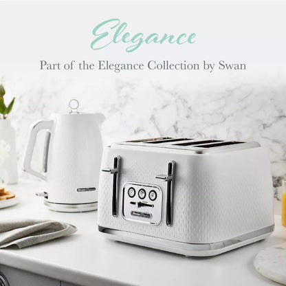 Swan Elegance Jug Kettle, 4 Slice Toaster & Microwave Kitchen Set (White)