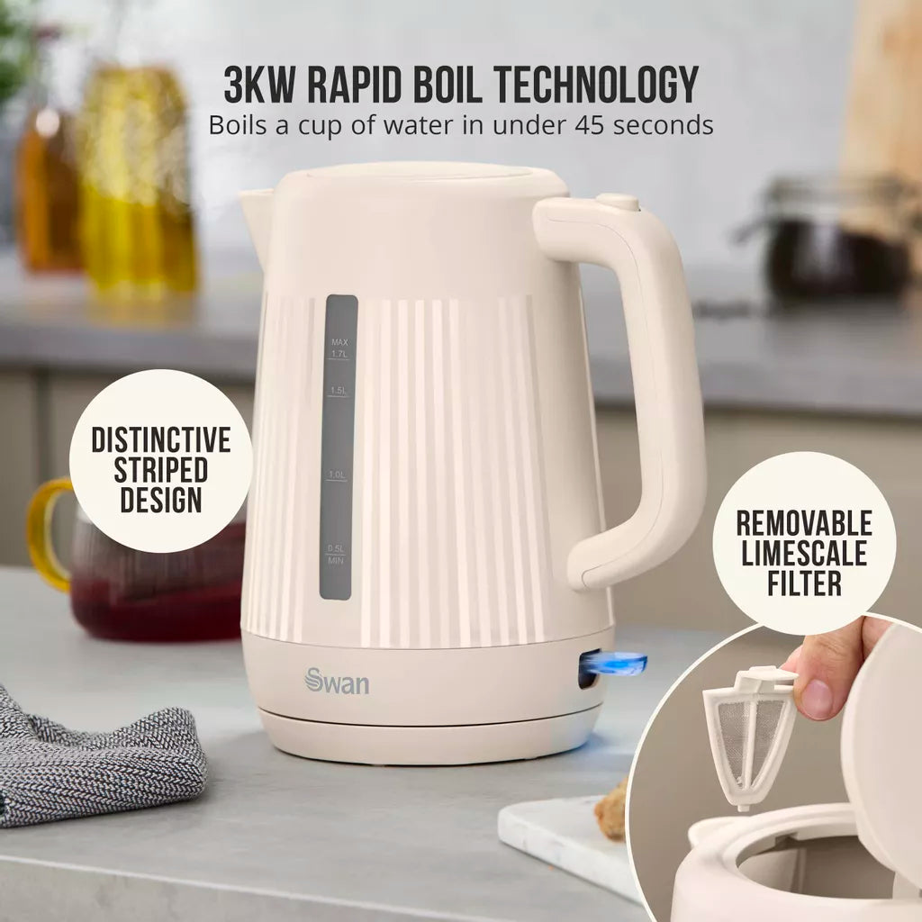 Swan Linea Electric Kettle & 2 Slice Toaster Kitchen Set (Chantilly Cream)