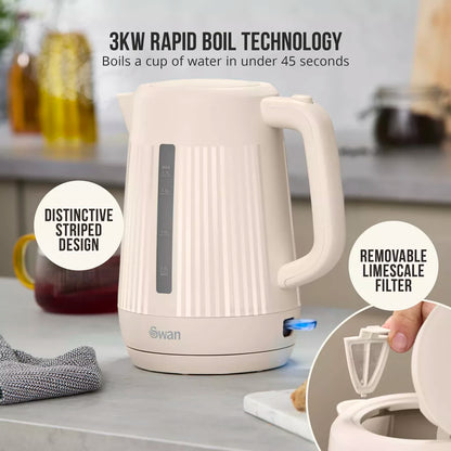 Swan Linea Electric Kettle & 2 Slice Toaster Kitchen Set (Chantilly Cream)