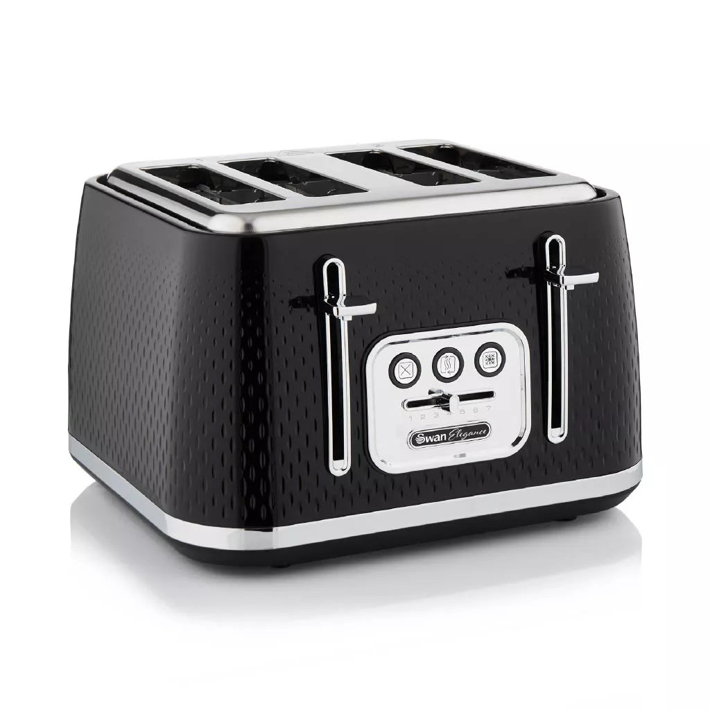 Swan Elegance Jug Kettle, 4 Slice Toaster & Microwave Kitchen Set (Black)