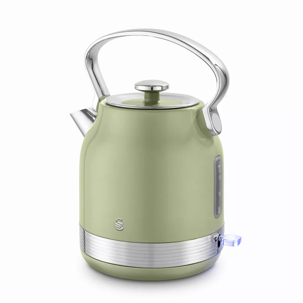 Swan Swan Retro Pyramid Kettle, 2 Slice Toaster, Bread Bin & Canisters Kitchen Set (Green)