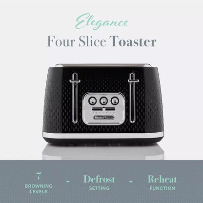 Swan Elegance Jug Kettle, 4 Slice Toaster & Microwave Kitchen Set (Black)