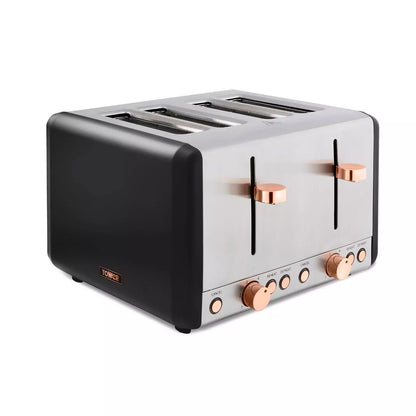 Tower Cavaletto Pyramid Kettle, 4 Slice Toaster & Microwave Kitchen Set (Black)