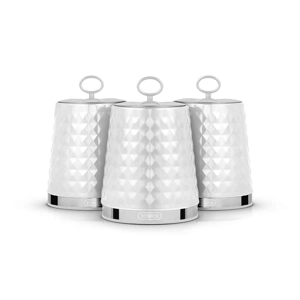 Tower Tower Solitaire Kettle, 2 Slice Toaster, Bread Bin & Canisters Kitchen Set (White)
