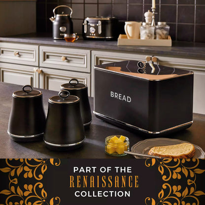 Tower Tower Renaissance Bread Bin & Canisters Kitchen Storage Set (Black)