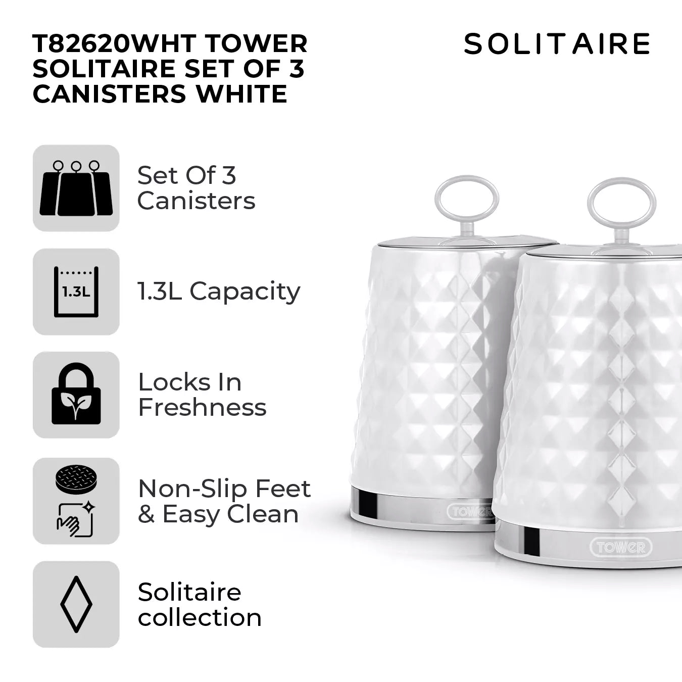 Tower Tower Solitaire Bread Bin & Canister Kitchen Storage Set (White)