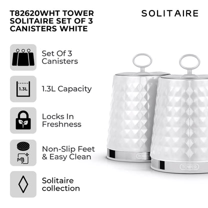 Tower Tower Solitaire Kettle, 2 Slice Toaster, Bread Bin & Canisters Kitchen Set (White)