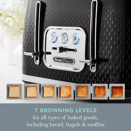Swan Elegance Jug Kettle, 4 Slice Toaster & Microwave Kitchen Set (Black)