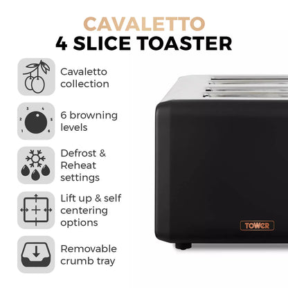 Tower Cavaletto Pyramid Kettle, 4 Slice Toaster & Microwave Kitchen Set (Black)
