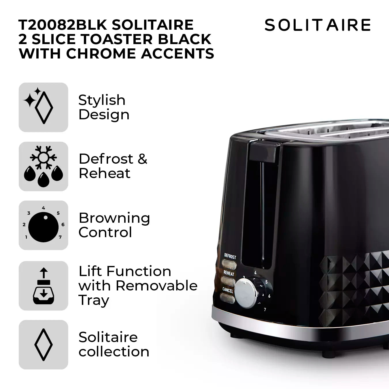 Tower Solitaire Kettle, 2 Slice Toaster & Microwave Kitchen Set (Black)