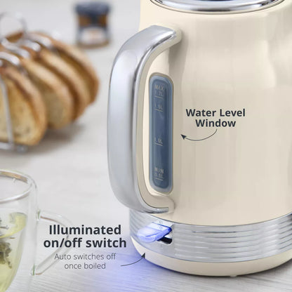 Swan Swan Retro Jug Kettle & 4 Slice Toaster Kitchen Set (Chantilly Cream)