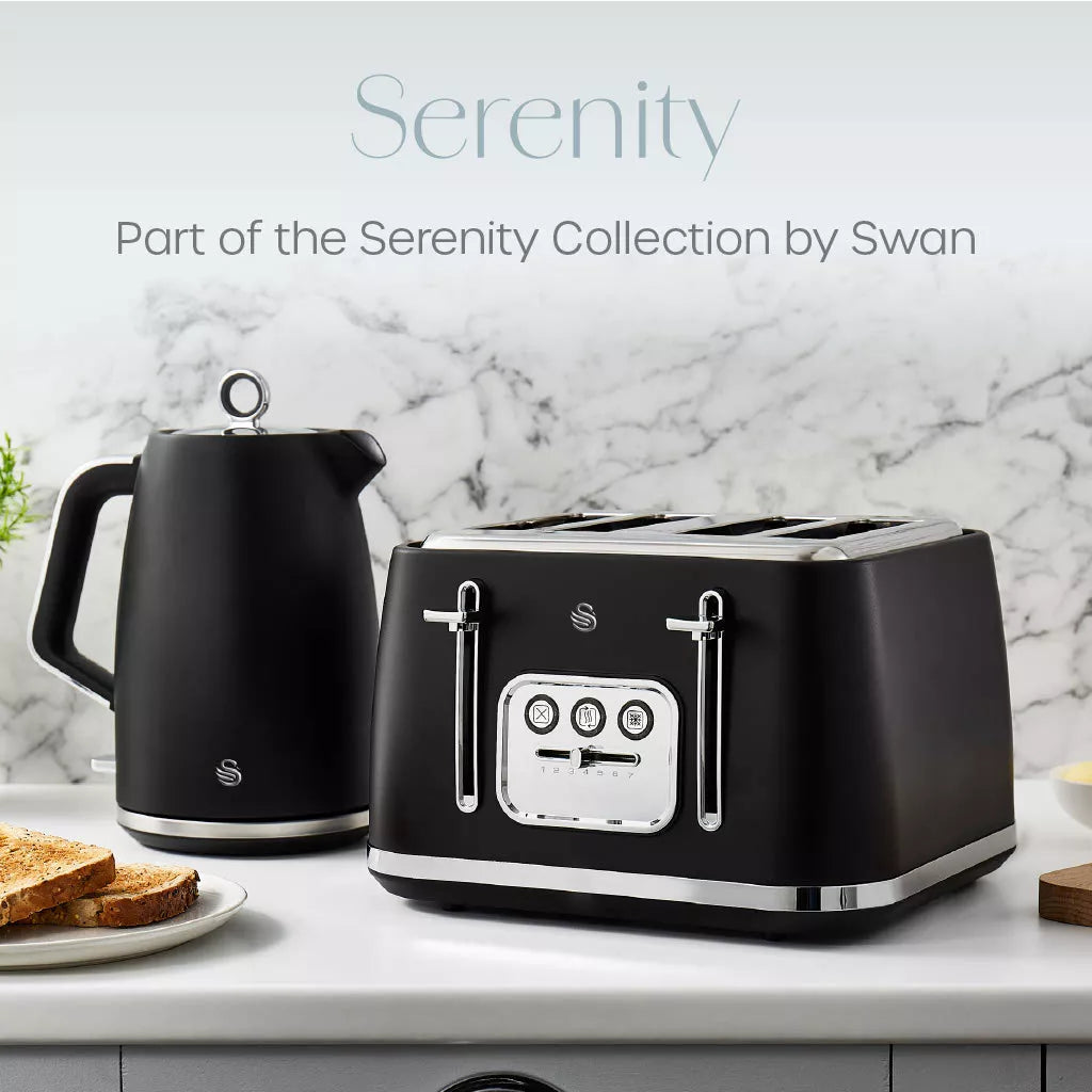 Swan Serenity Jug Kettle, 4 Slice Toaster & Microwave Kitchen Set (Black)