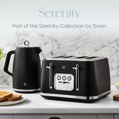 Swan Serenity Jug Kettle, 4 Slice Toaster & Microwave Kitchen Set (Black)