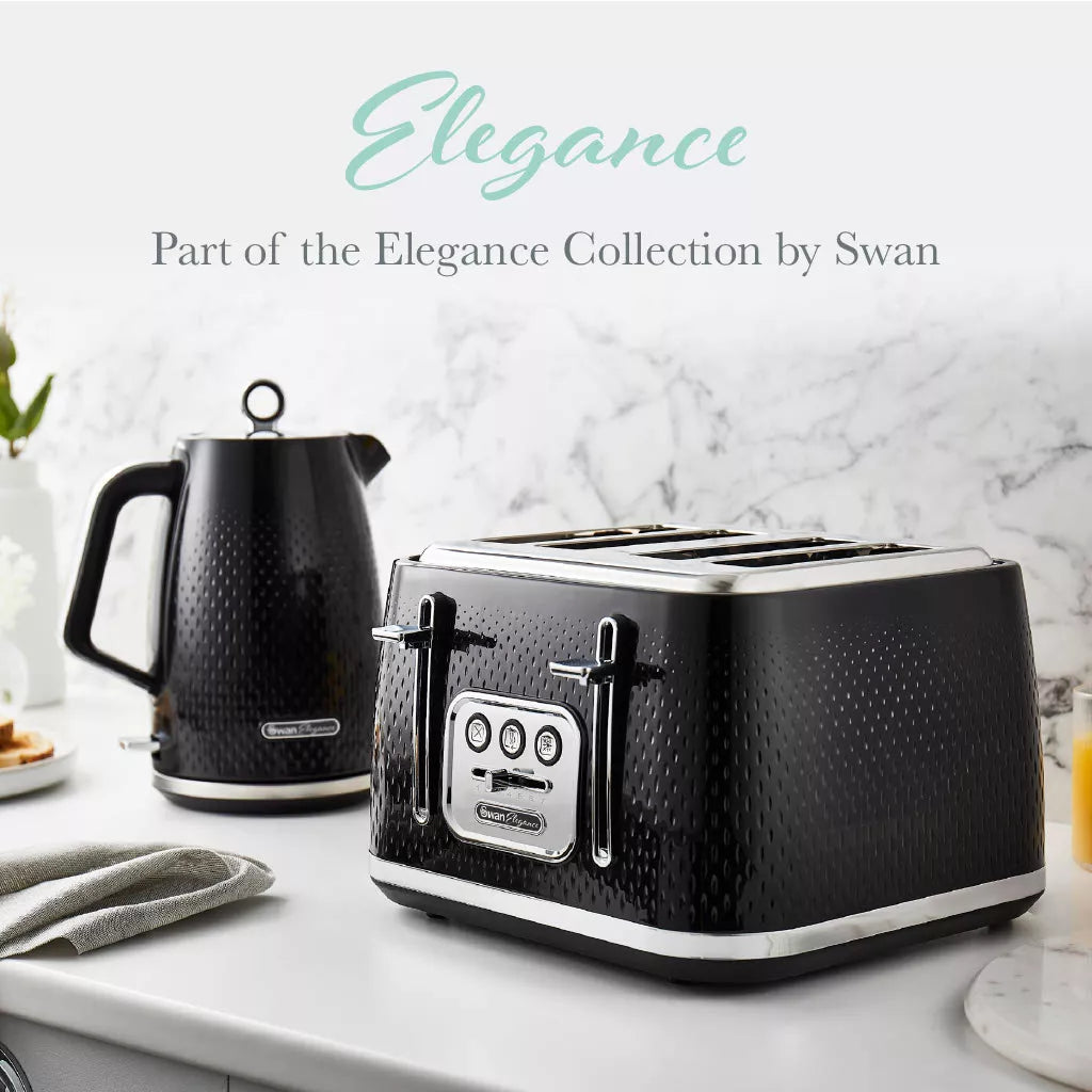 Swan Elegance Jug Kettle, 4 Slice Toaster & Microwave Kitchen Set (Black)