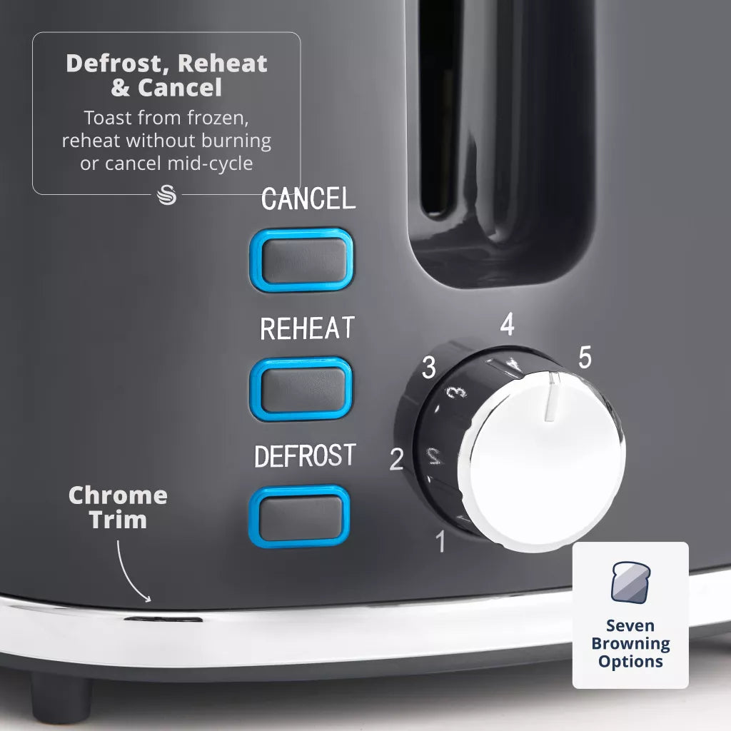 Swan Windsor Kettle & 2 Slice Toaster Kitchen Set (Grey)