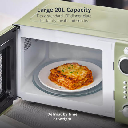 Swan Retro Pyramid Kettle, 4 Slice Toaster & Microwave Kitchen Set (Green)