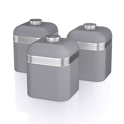 Swan Retro Jug Kettle, 4 Slice Toaster, Bread Bin, Canisters & Microwave (Grey)