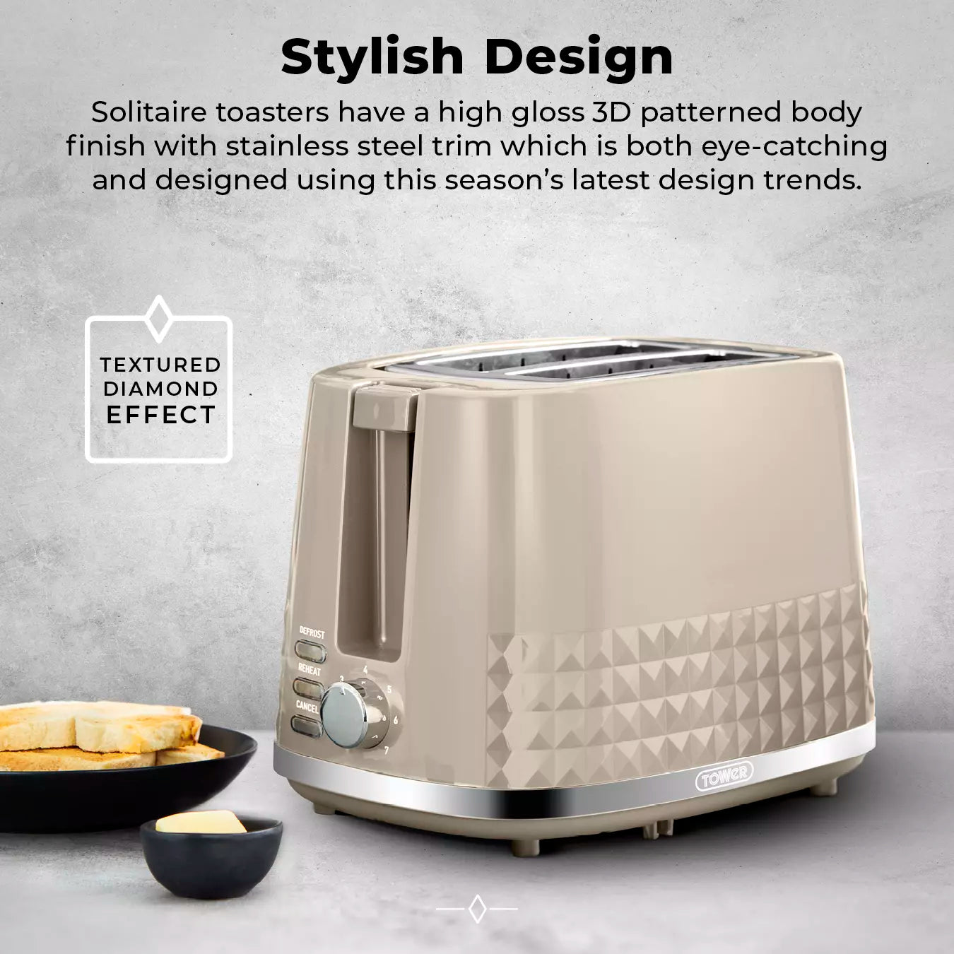 Tower Tower Solitaire Kettle & 2 Slice Toaster Kitchen Set (Latte)