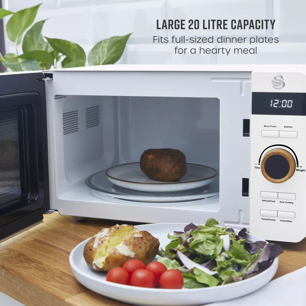 Swan Nordic Jug Kettle, 2 Slice Toaster & Microwave Kitchen Set (Cotton White)