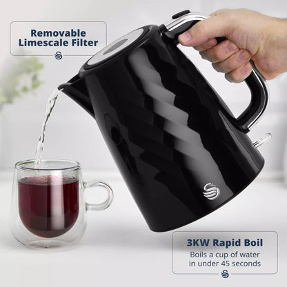 Swan Windsor Kettle & 2 Slice Toaster Kitchen Set (Black)