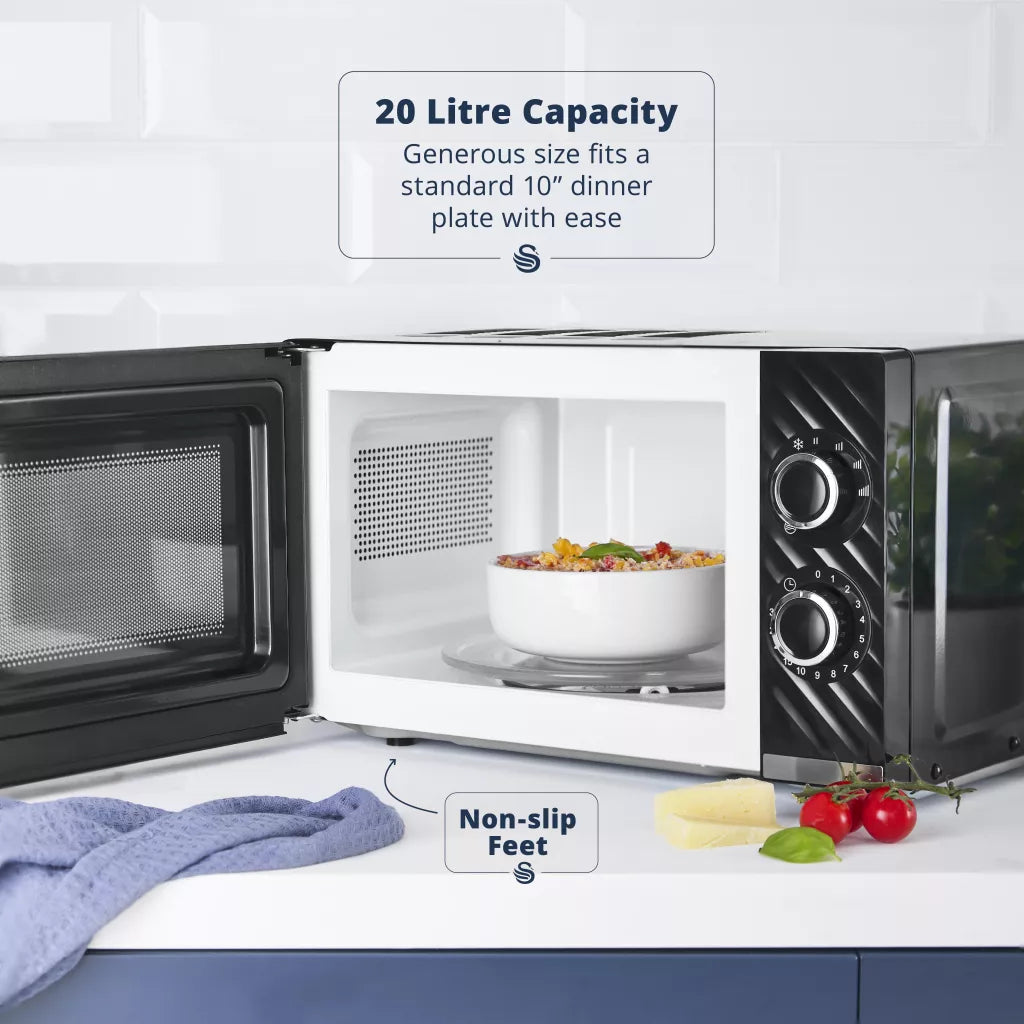 Swan Windsor Kettle, 2 Slice Toaster & Microwave Kitchen Set (Black)
