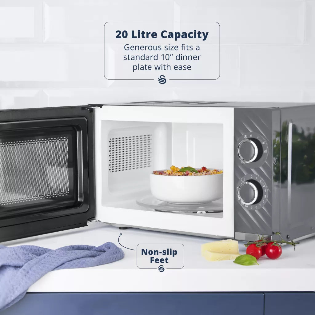 Swan Windsor Kettle, 2 Slice Toaster & Microwave Kitchen Set (Grey)