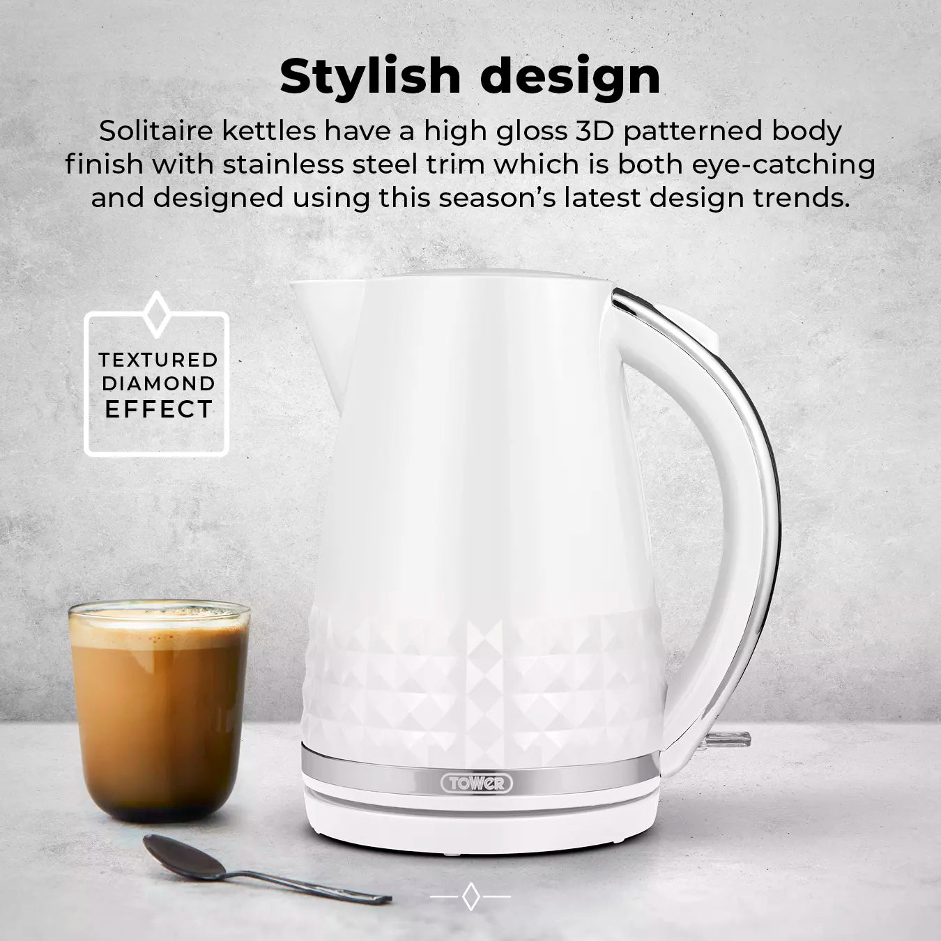 Tower Tower Solitaire Kettle, 2 Slice Toaster, Bread Bin & Canisters Kitchen Set (White)