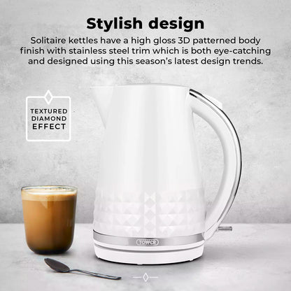 Tower Tower Solitaire Kettle, 2 Slice Toaster, Bread Bin & Canisters Kitchen Set (White)