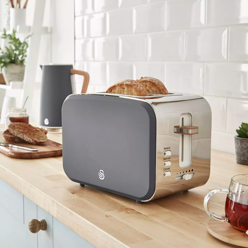 Swan Nordic Jug Kettle, 2 Slice Toaster & Microwave Kitchen Set (Grey)