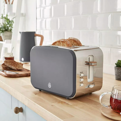 Swan Nordic Jug Kettle, 2 Slice Toaster & Microwave Kitchen Set (Grey)